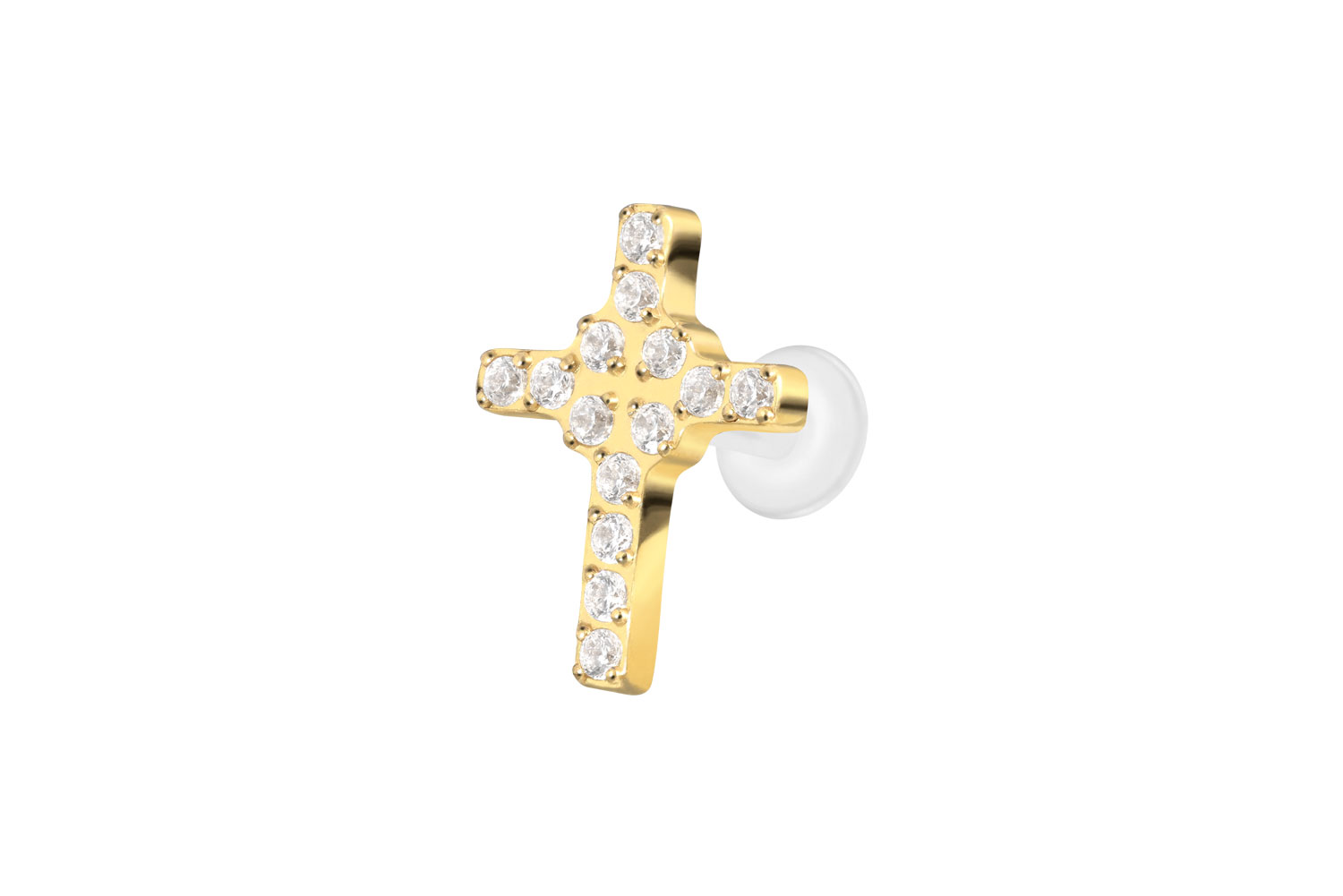 PTFE Labret Piercing mit Innengewinde + Titan-Aufsatz KRISTALLKREUZ